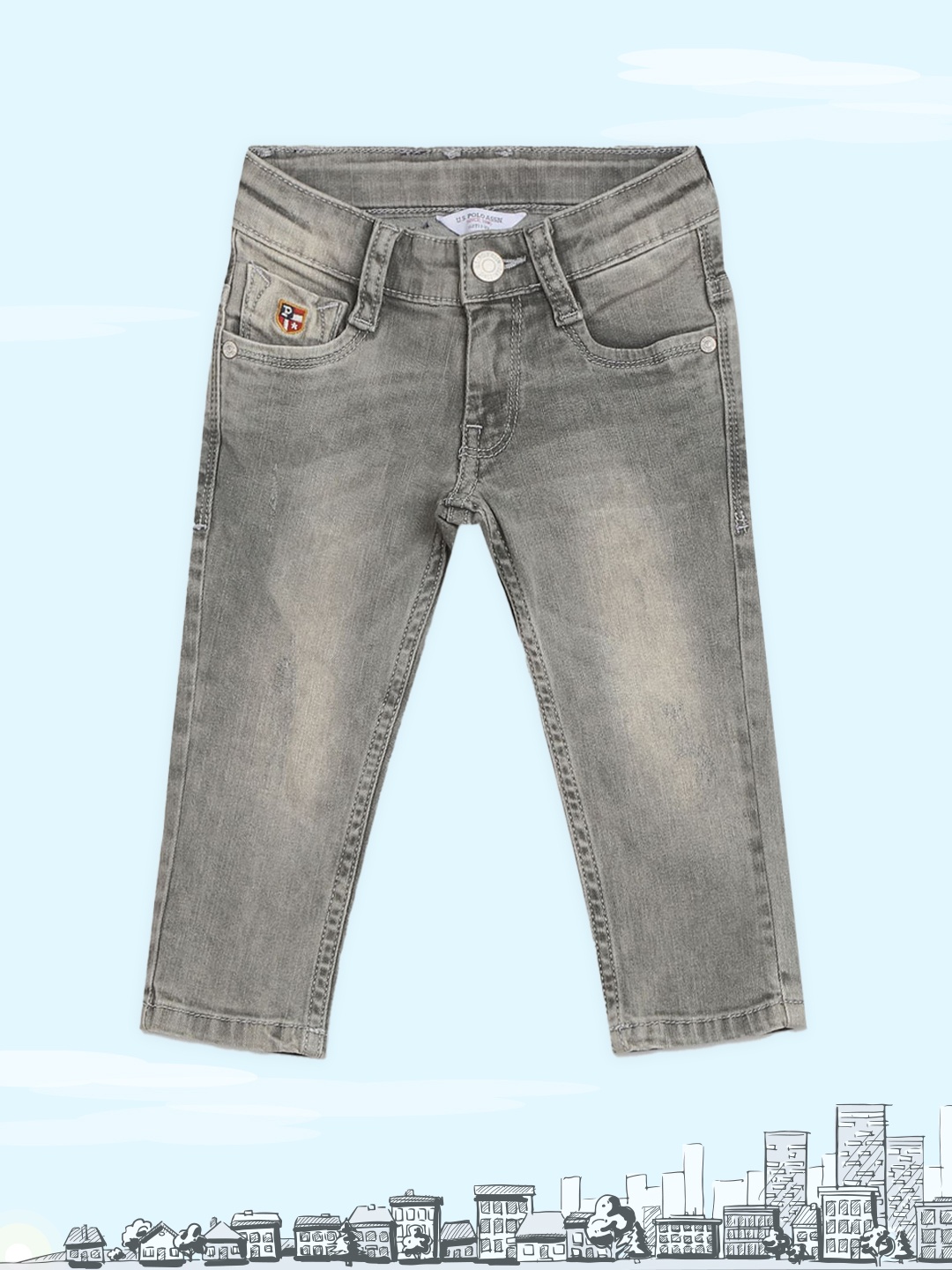 

U.S. Polo Assn. Kids Boys Grey Slim Fit Heavy Fade Jeans