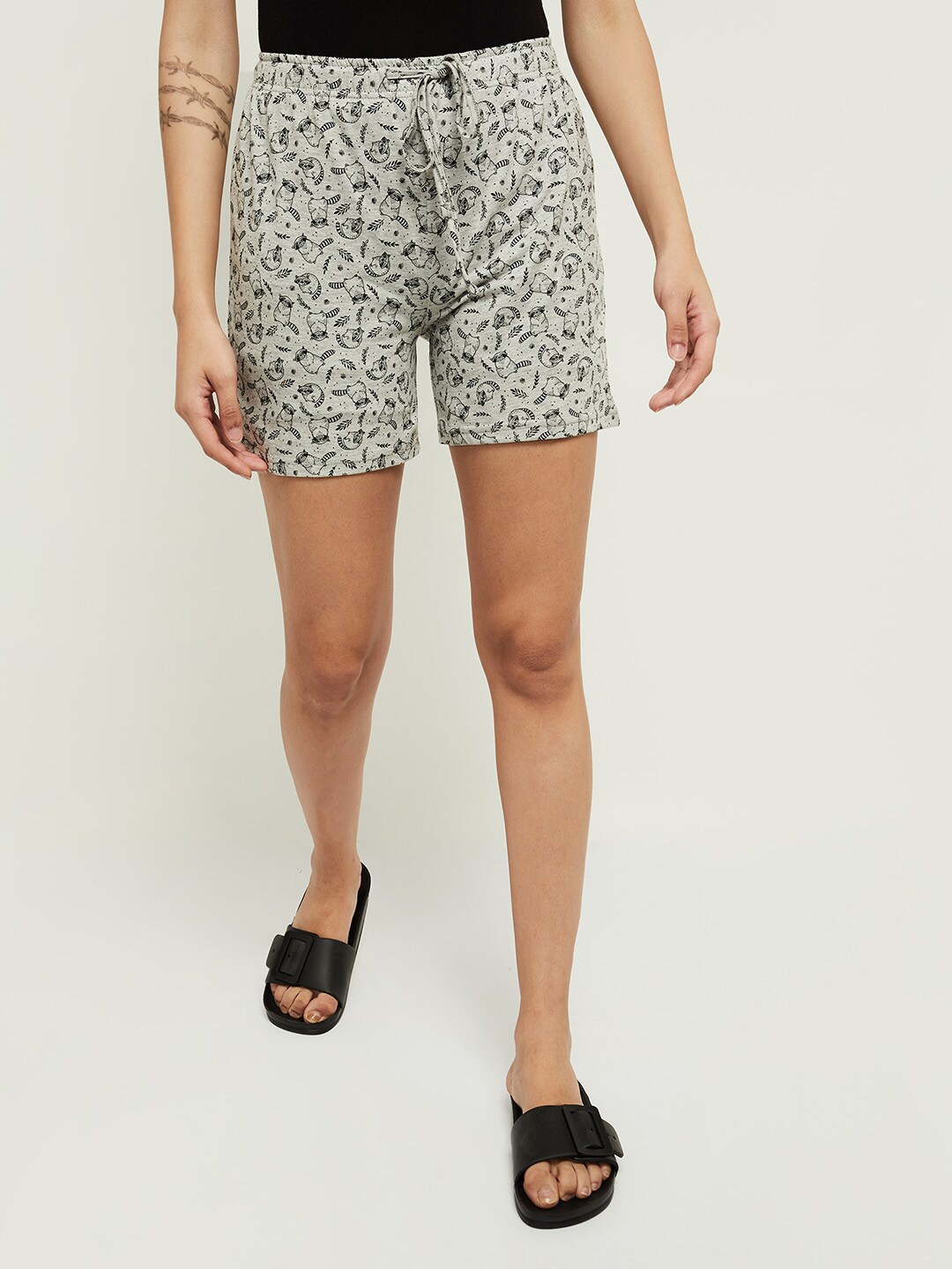 

max Women Grey Melange Printed Lounge Shorts