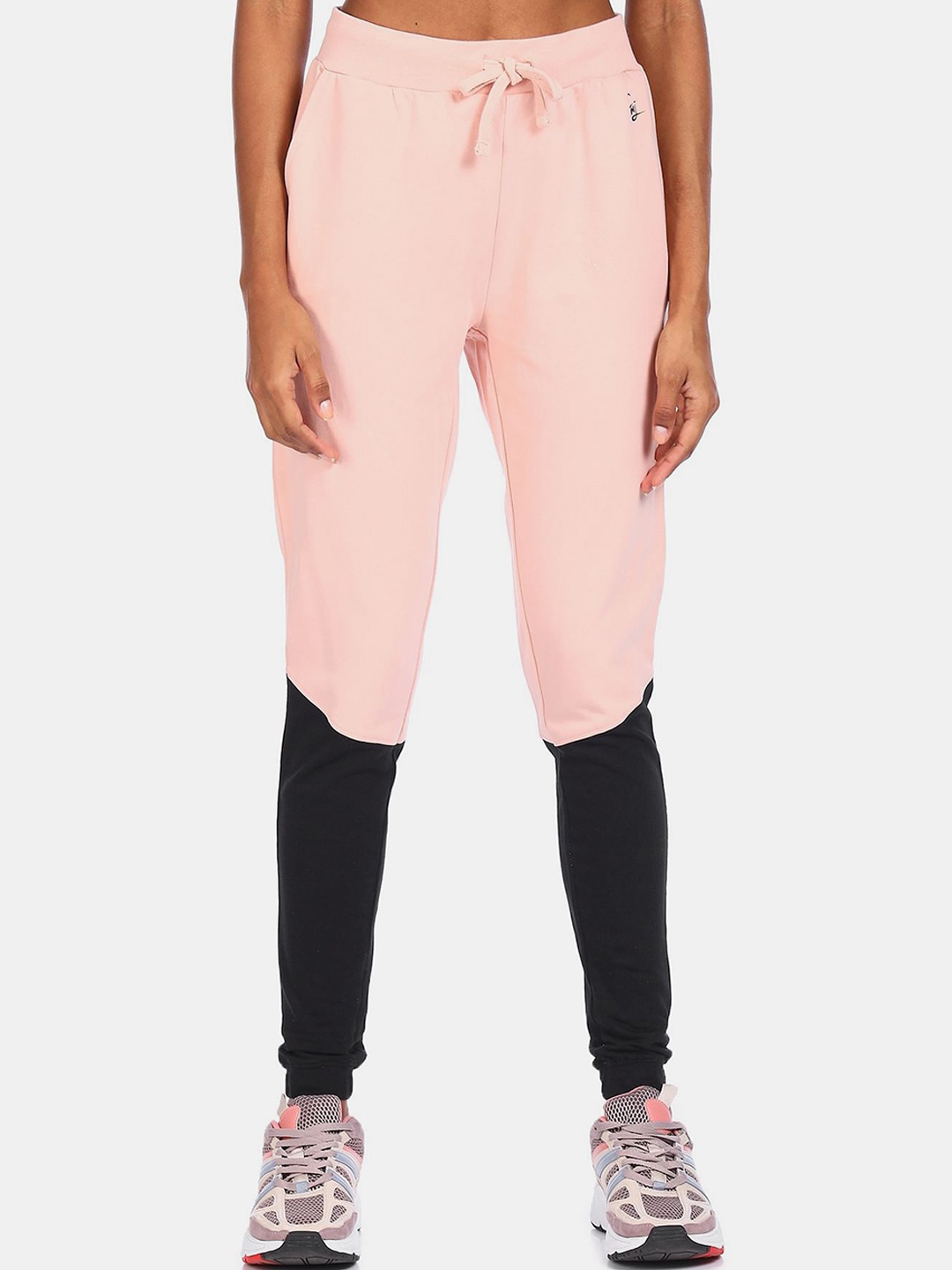 

Flying Machine Women Pink & Black Colourblocked Straight Fit Pure Cotton Joggers