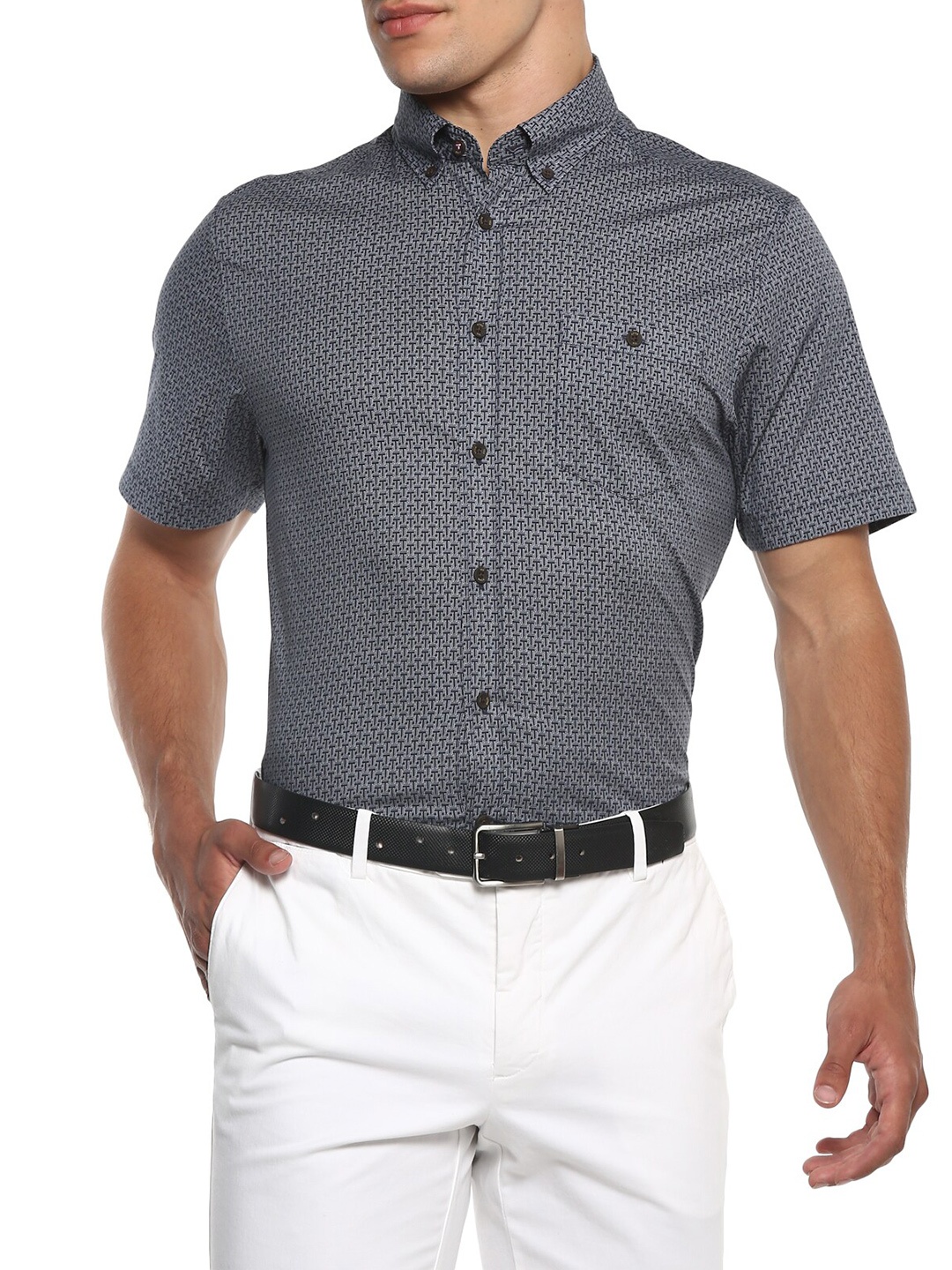 

Ted Baker Men Navy Blue Printed Cotton Formal Shirt