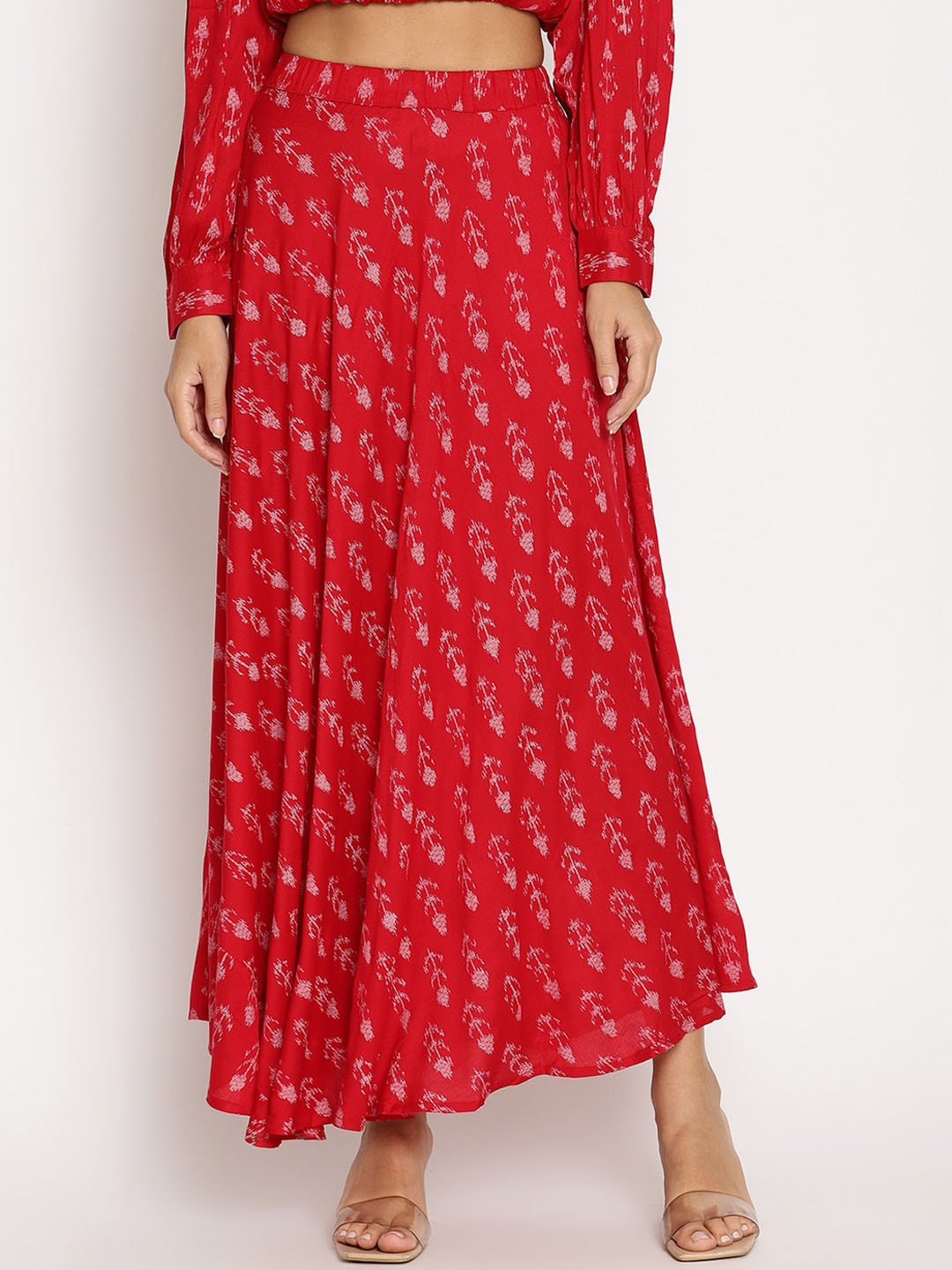 

VANCA ECO Women Red & White Printed Flared Maxi Skirt