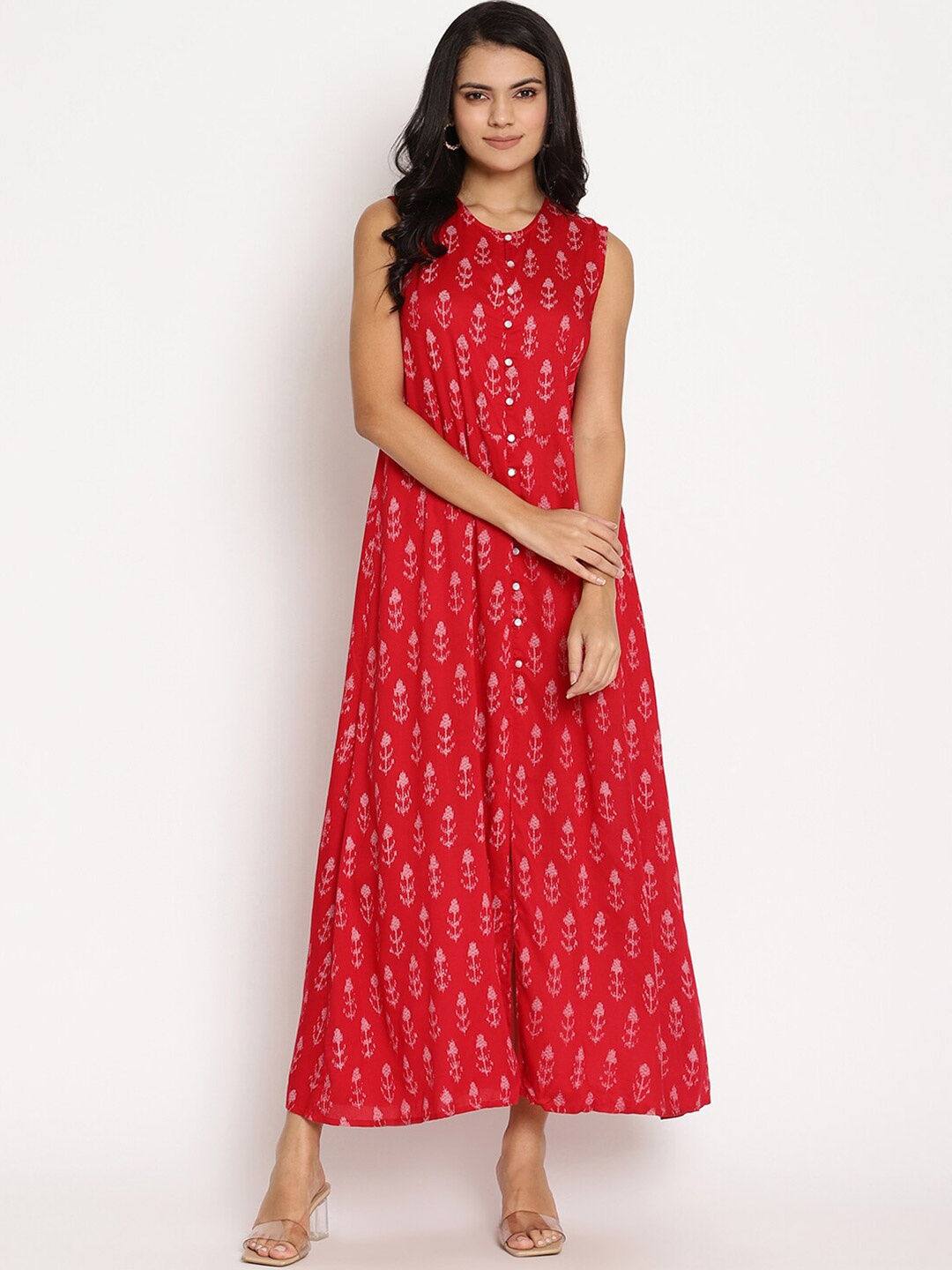 

VANCA ECO Red Ethnic Motifs Maxi Dress