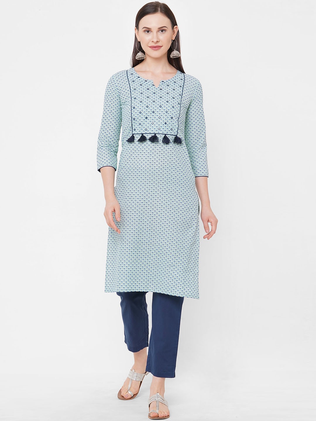 

Aprique FAB Women Green Mirror Work Pure Cotton Kurta with Trousers