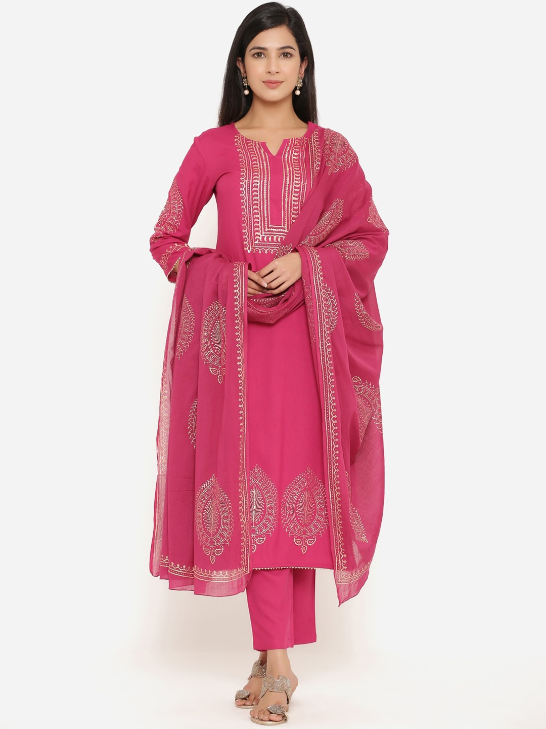 

Aprique FAB Women Magenta Ethnic Motifs Printed Kurta with Trousers & Dupatta