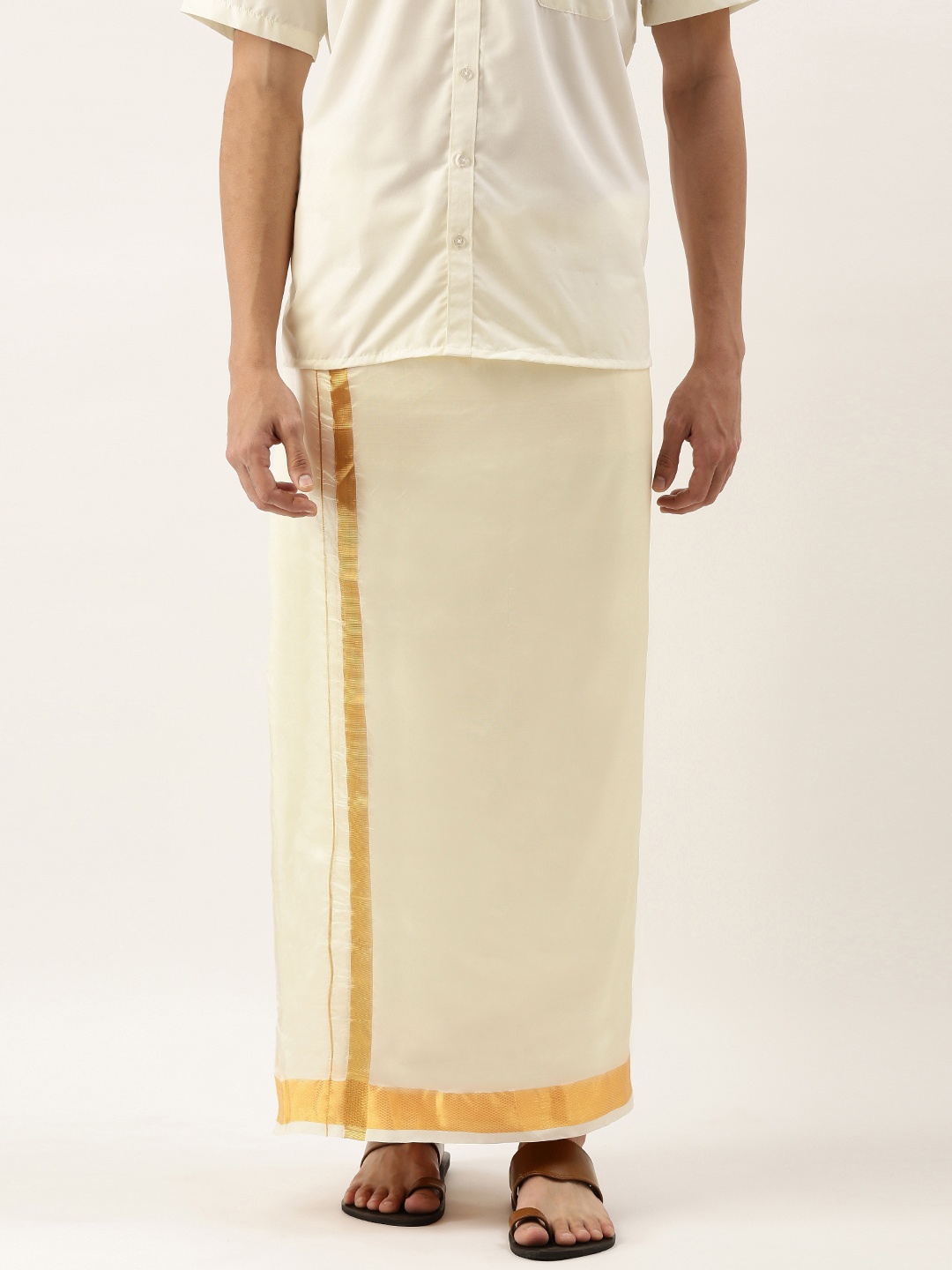 

THANGAMAGAN Men Off- White Solid Dhoti