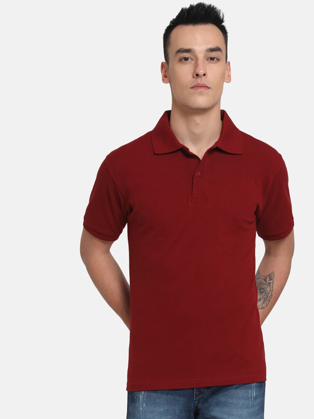 

Emerals Men Maroon Polo Collar Cotton T-shirt