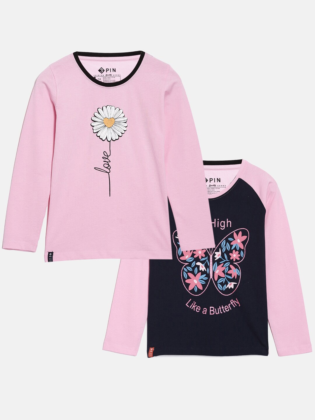 

3PIN Girls Pack Of 2 Cotton T-shirts, Pink
