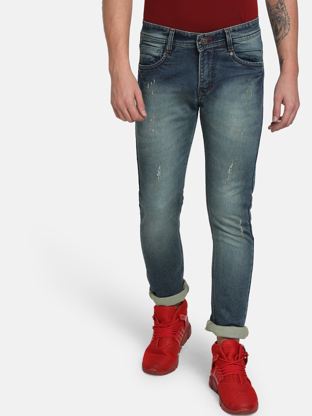 

Emerals Men Blue Slim Fit Low Distress Heavy Fade Stretchable Jeans
