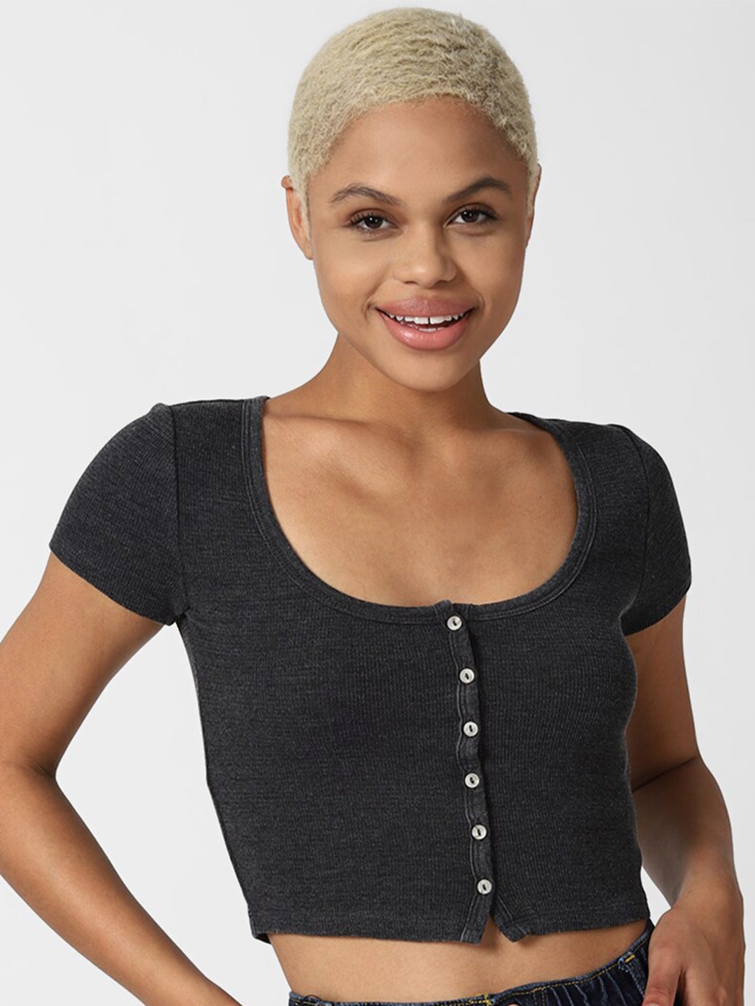 

FOREVER 21 Women Black Ribbed Crop Cardigan