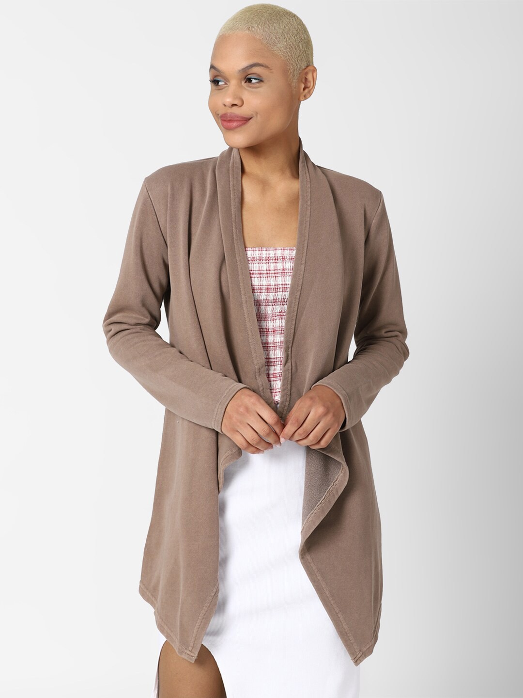 

FOREVER 21 Women Brown Longline Front-Open Sweater