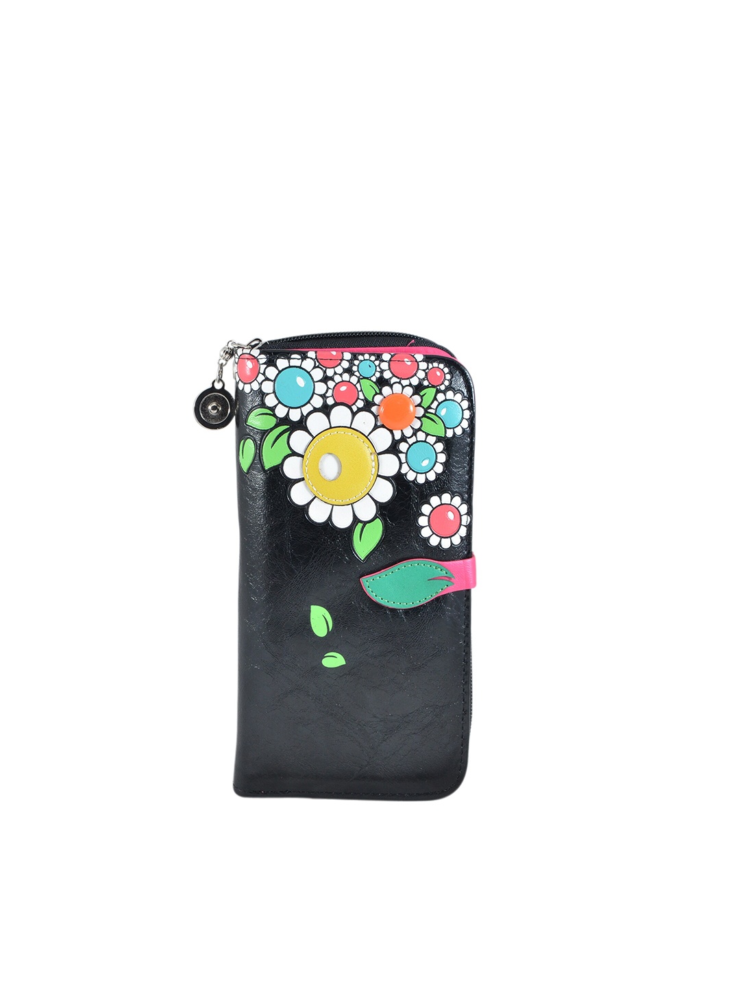 

Instabuyz Women Black & Yellow Floral Printed PU Zip Around Wallet