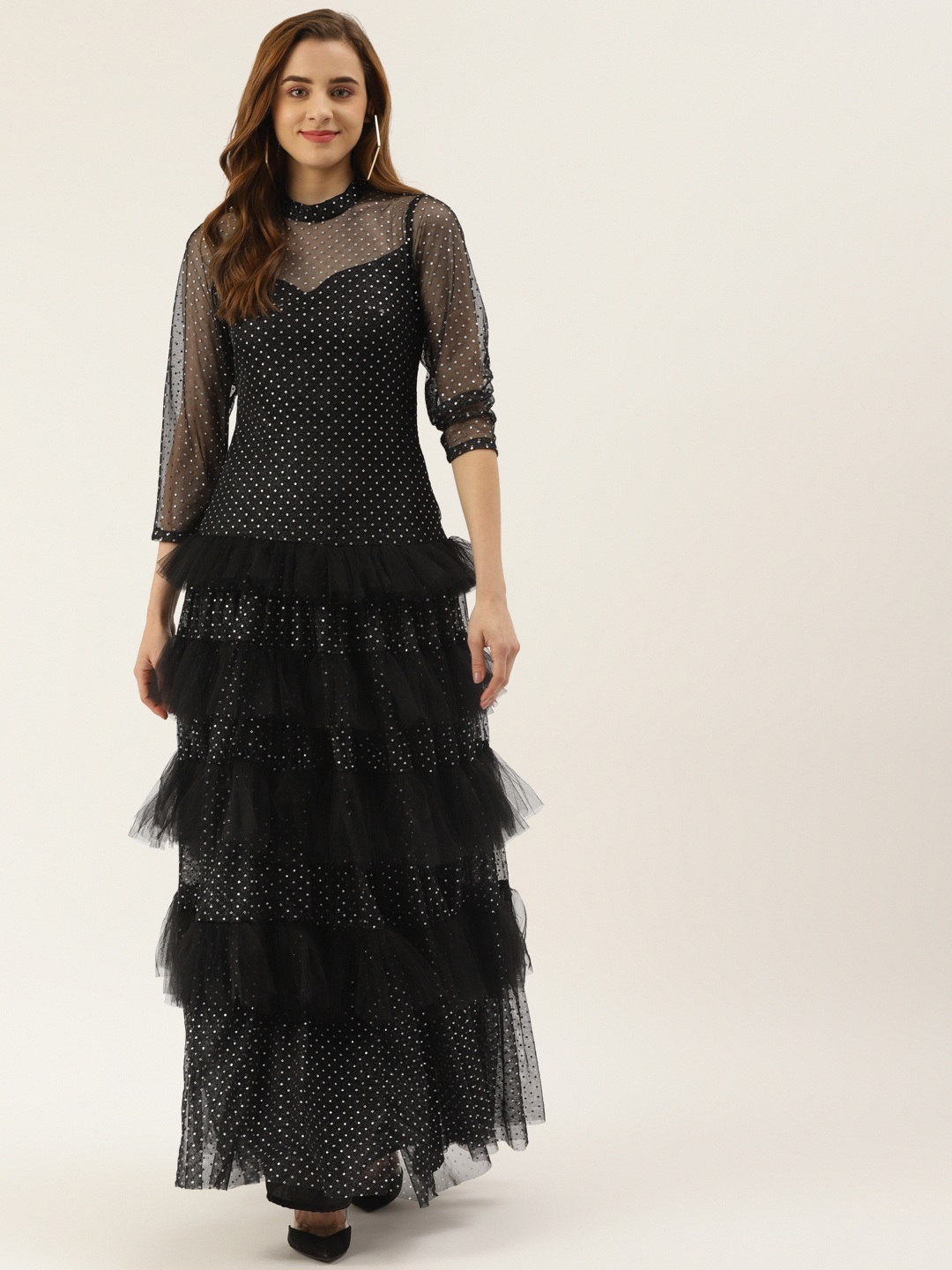

KHUMAAR Shuchi Bhutani Black Embellished Maxi Dress