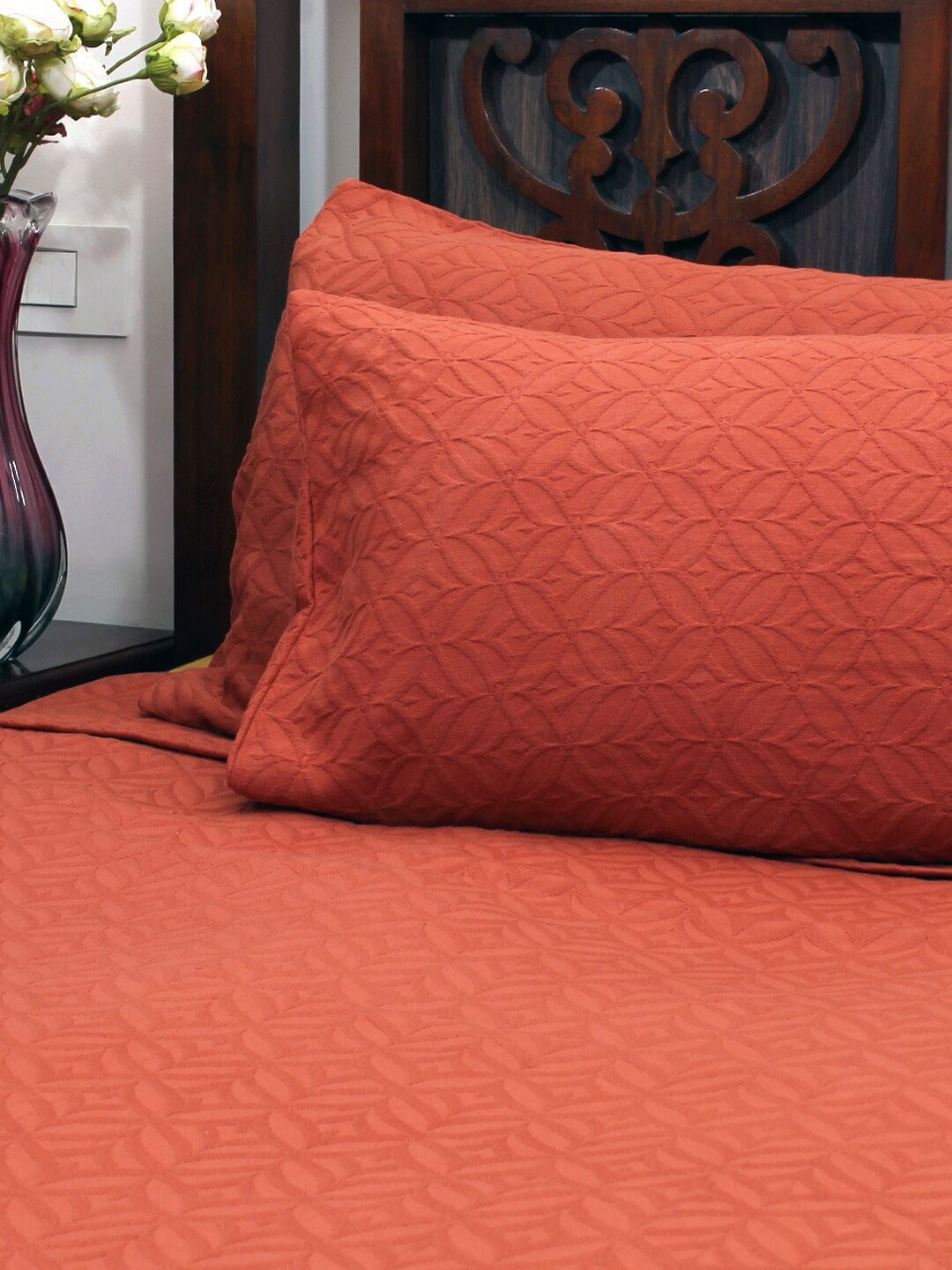 

AVI Living Rust Woven Design Cotton King Bed Cover with 2 Pillow Covers