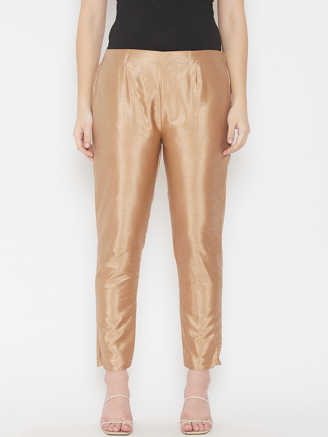 

TULIP 21 Women Gold-Toned Smart Tapered Fit Easy Wash Trousers