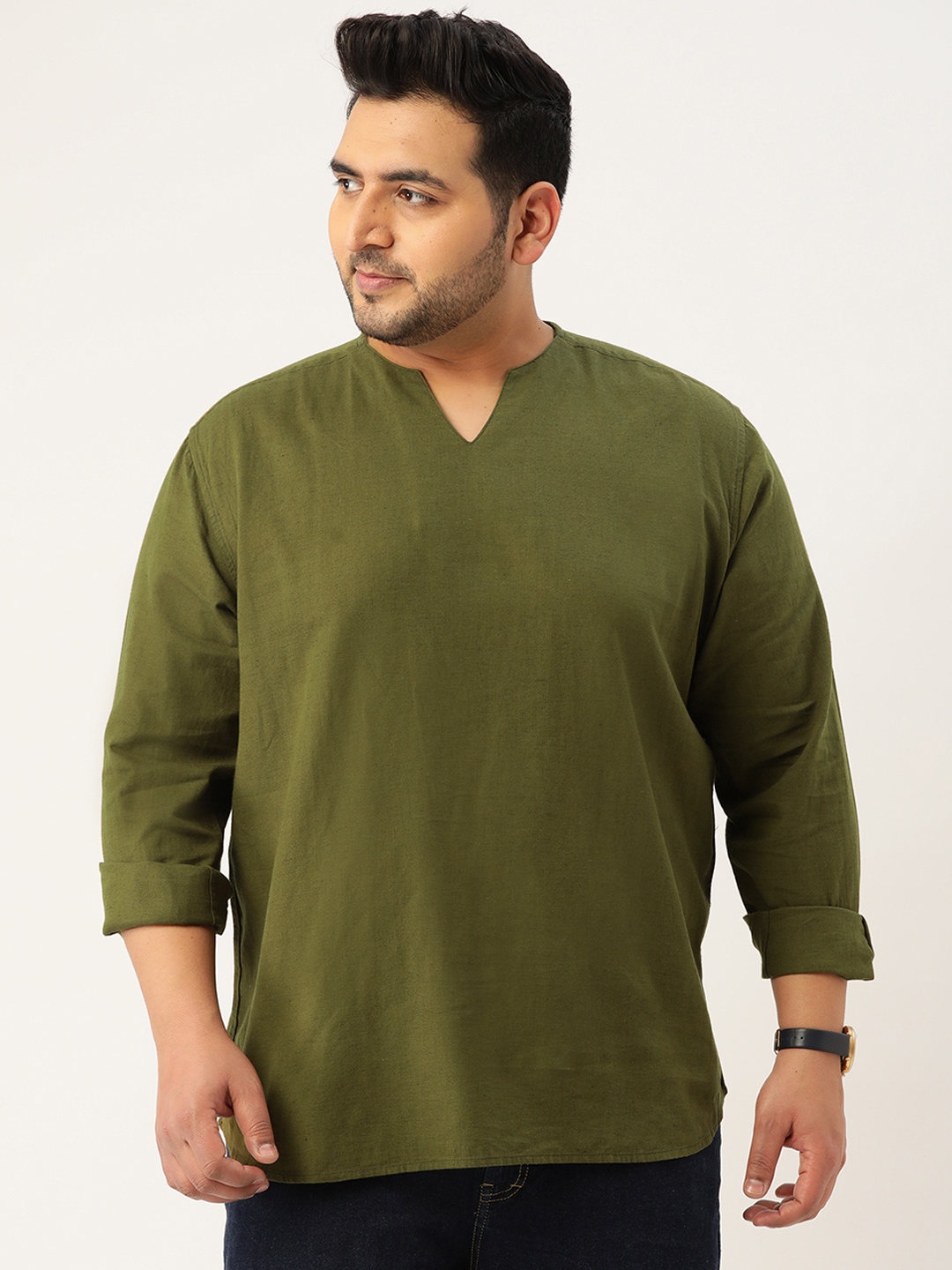 

Bene Kleed Plus Men Olive Green Solid Casual Shirt