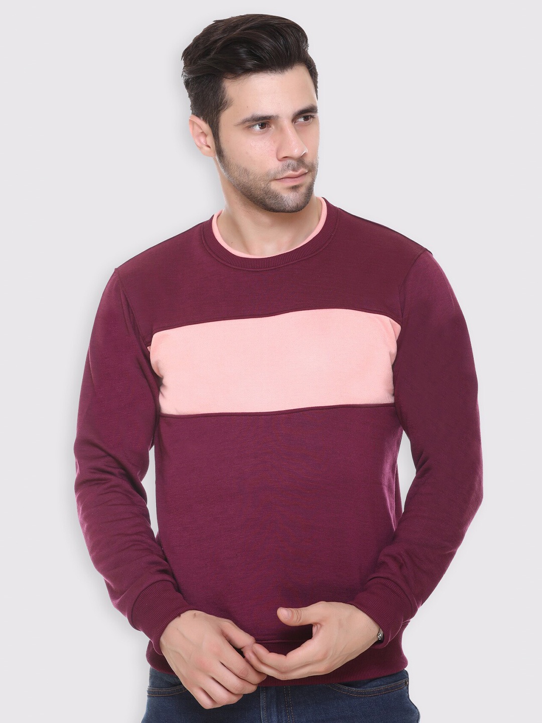 

Obaan Men Purple & Pink Colourblocked Sweatshirt