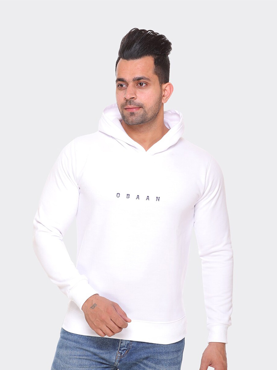

Obaan Men White & Black Brand Logo Printed Sweatshirt