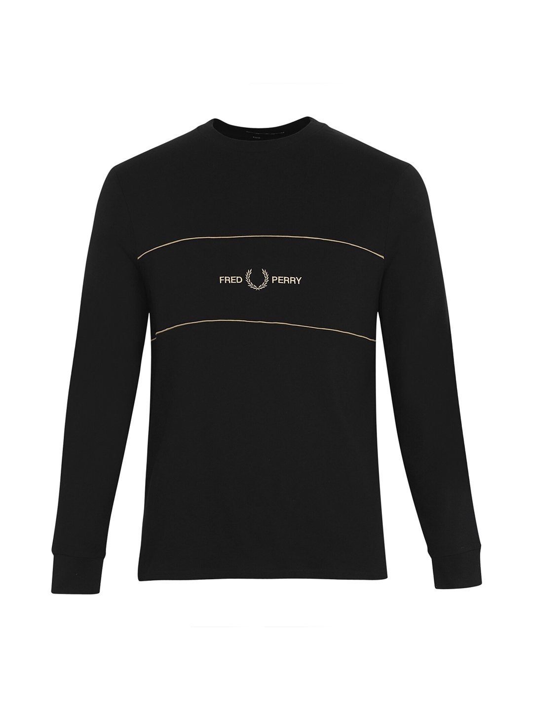 

Fred Perry Men Black & Gold-Toned Brand Logo Cotton T-shirt