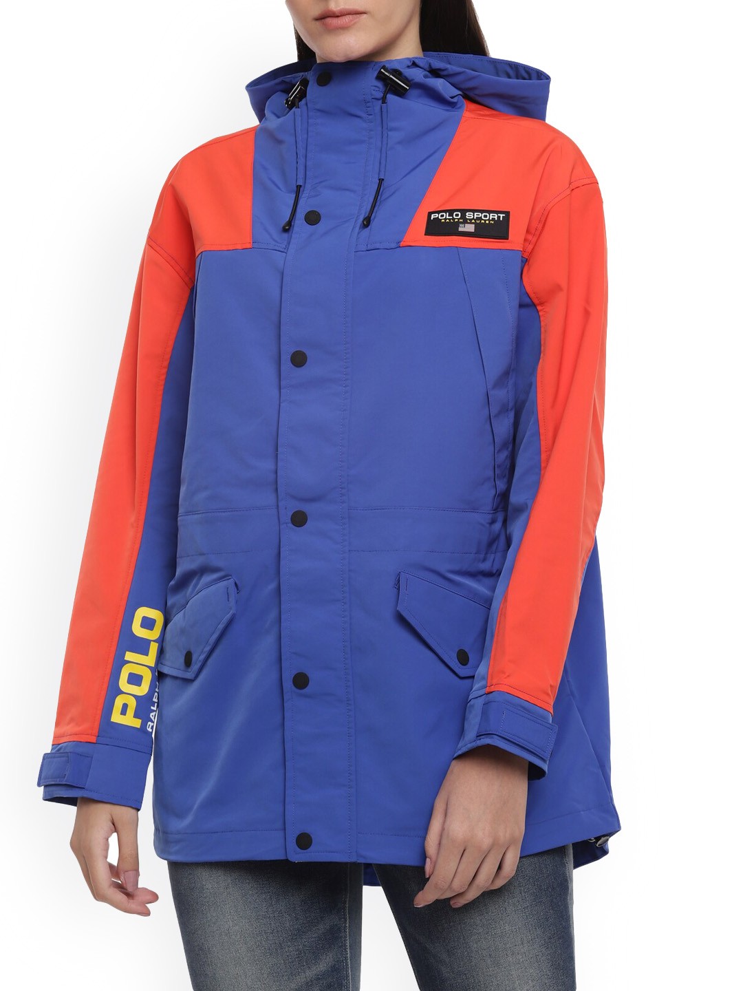 

Polo Ralph Lauren Women Blue & Red Colourblocked Lightweight Longline Tailored Jacket