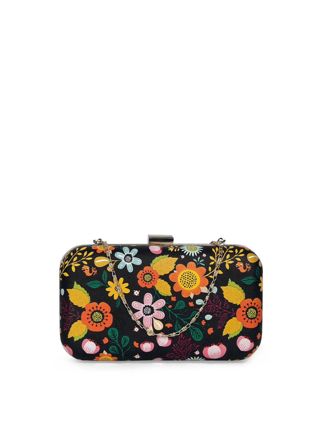 

MODERN MYTH Blue & Yellow Boho Orchard Floral Printed Box Clutch