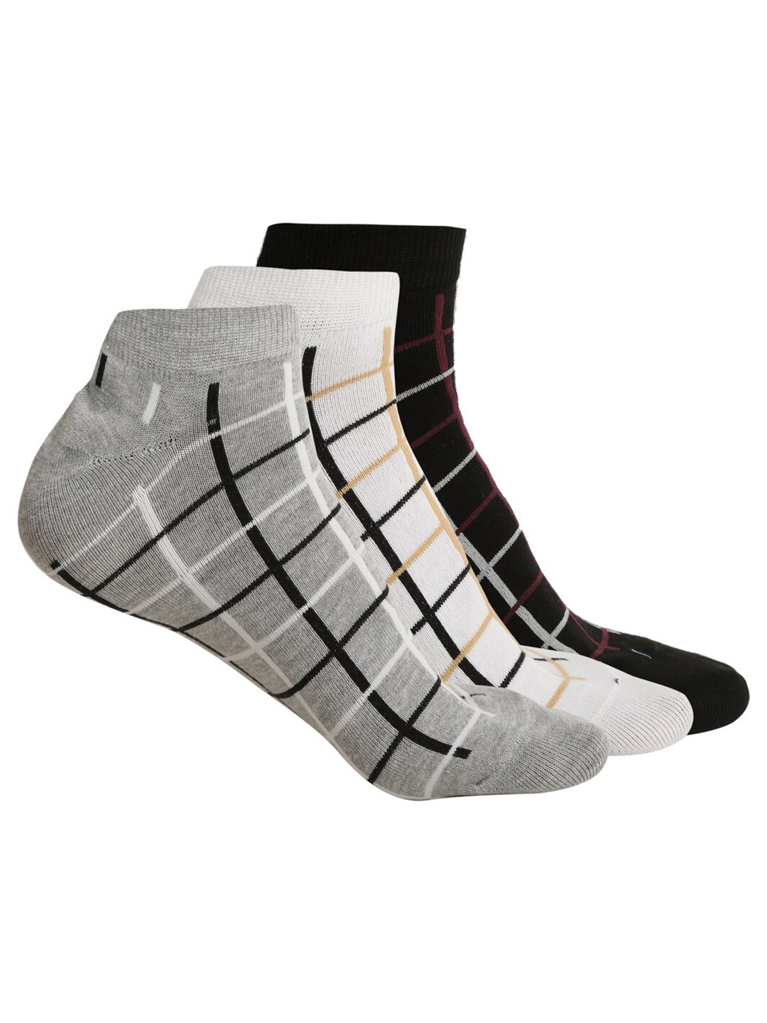 

LOUIS STITCH Men Pack Of 3 Checked Ankle-Length Antimicrobial Socks, Grey