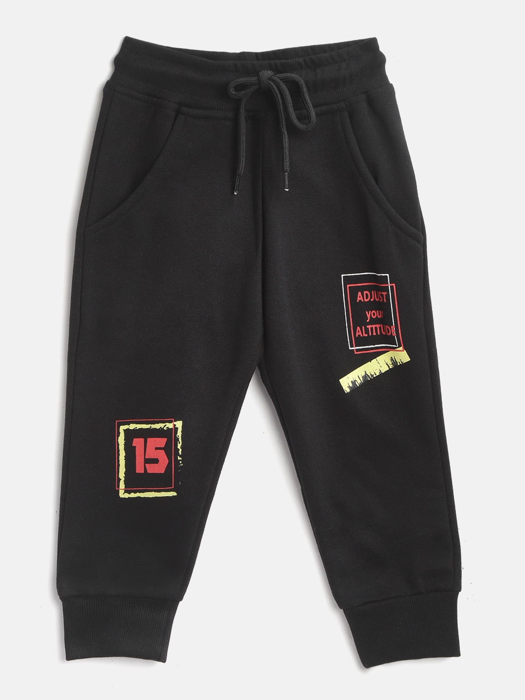 

toothless Boys Black Solid Joggers with Printed Detail