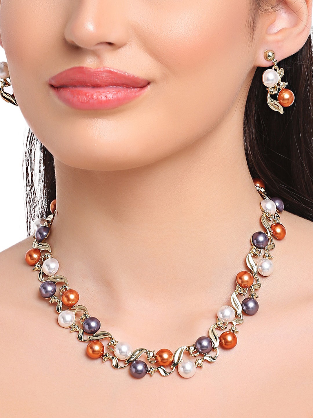 

Shining Diva Fashion 18K Gold-Plated White Pearl Beaded Jewellery Set