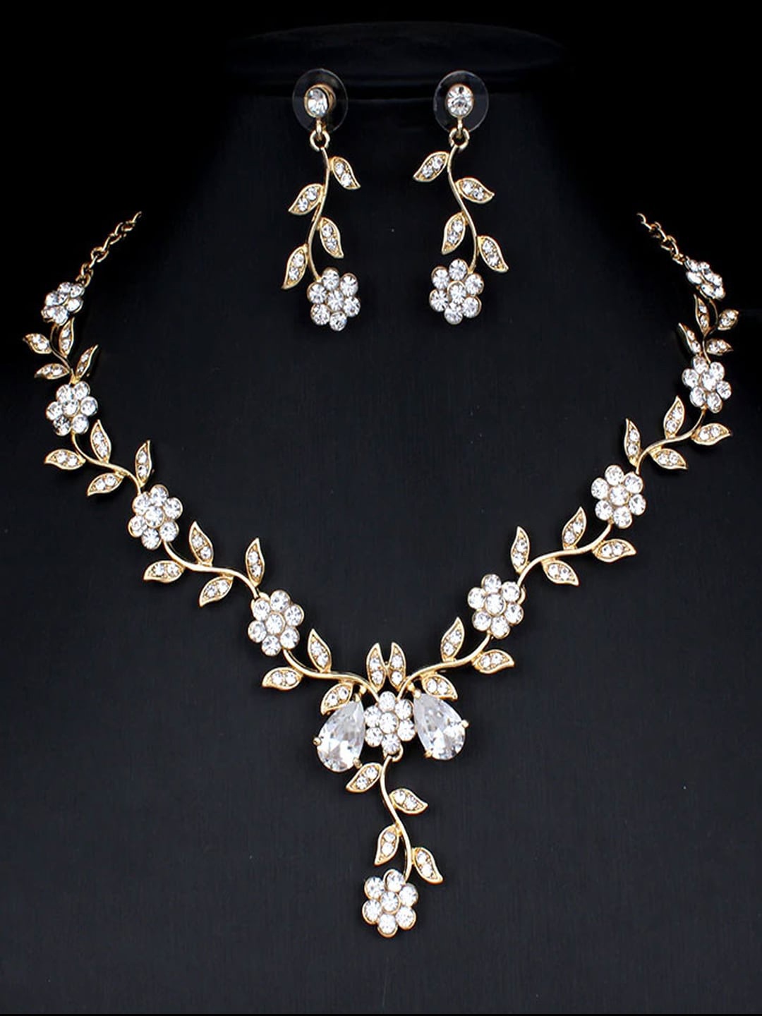 

Shining Diva Fashion 18k Gold-Plated White Crystal Studded Jewellery Set