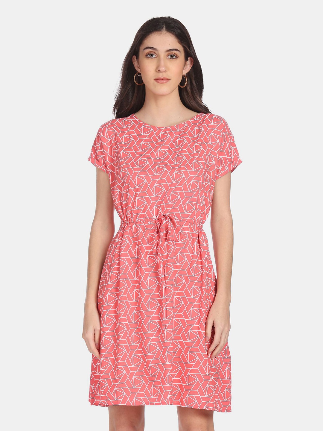 

Flying Machine Pink & White A-Line Dress