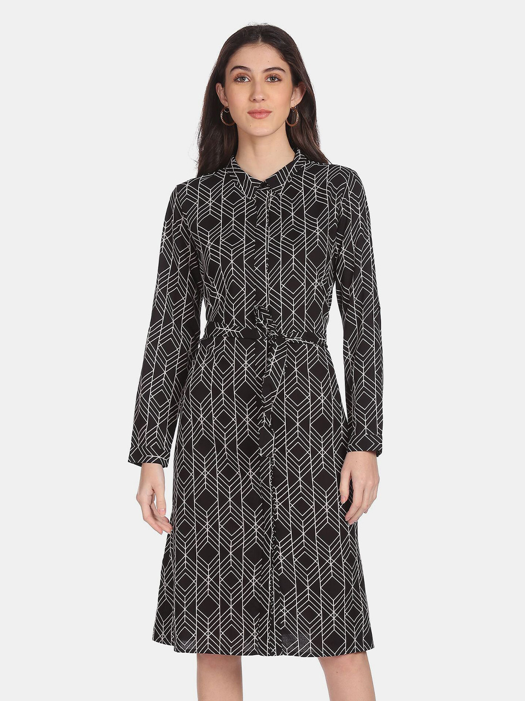 

Flying Machine Black & White A-Line Dress