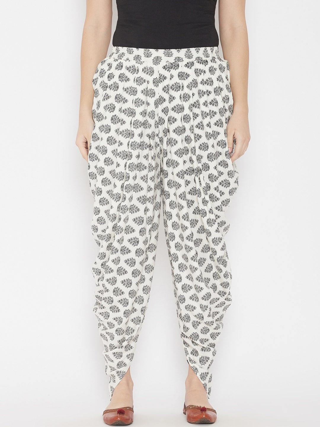 

TULIP 21 Women Off-White & Black Printed Dhoti Pants