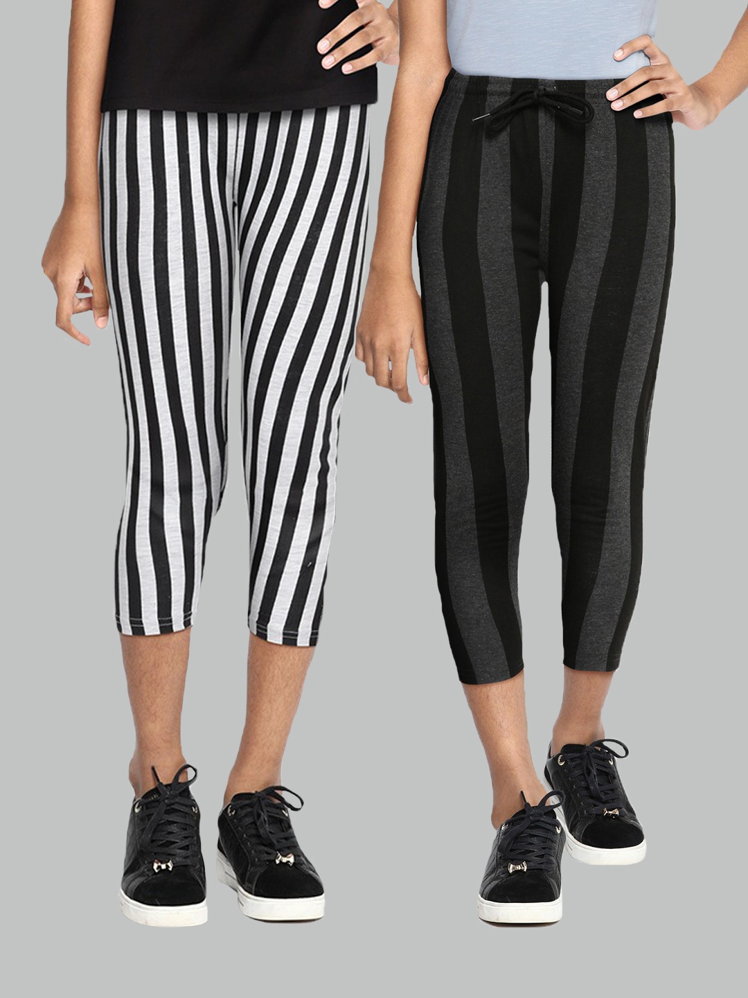 

SEYBIL Girls Pack of 2 Cotton Printed Capris, Charcoal