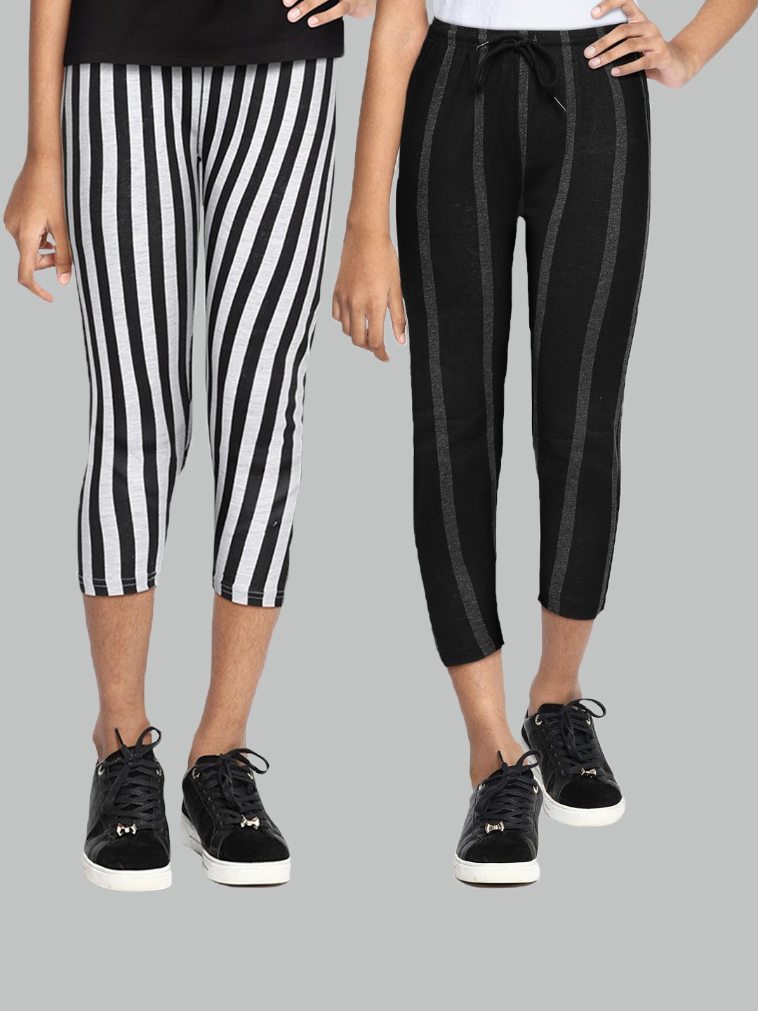 

SEYBIL Set Of 2 Girls Black & Blue Striped Capris