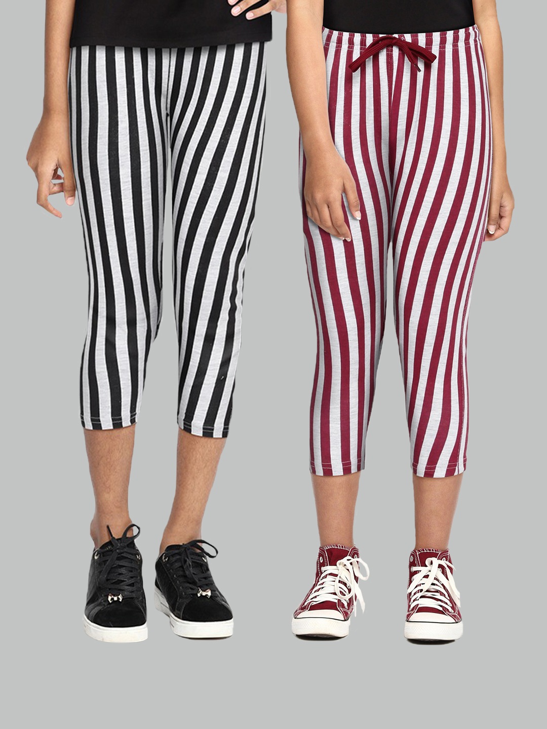 

SEYBIL Girls Pack Of 2 Grey Melange & Pink Printed Capris