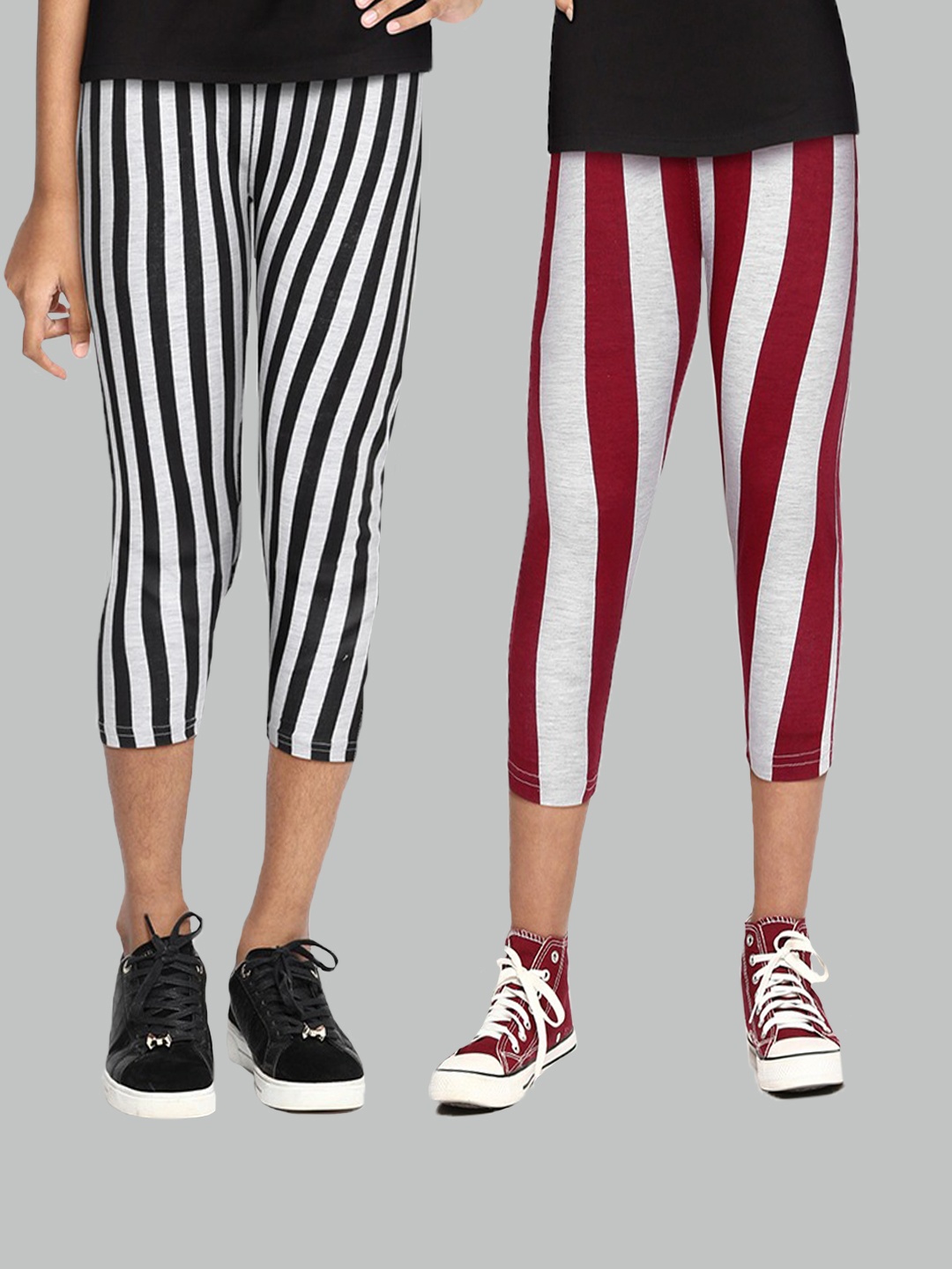 

SEYBIL Girls Pack Of 2 White & Maroon Striped Capris