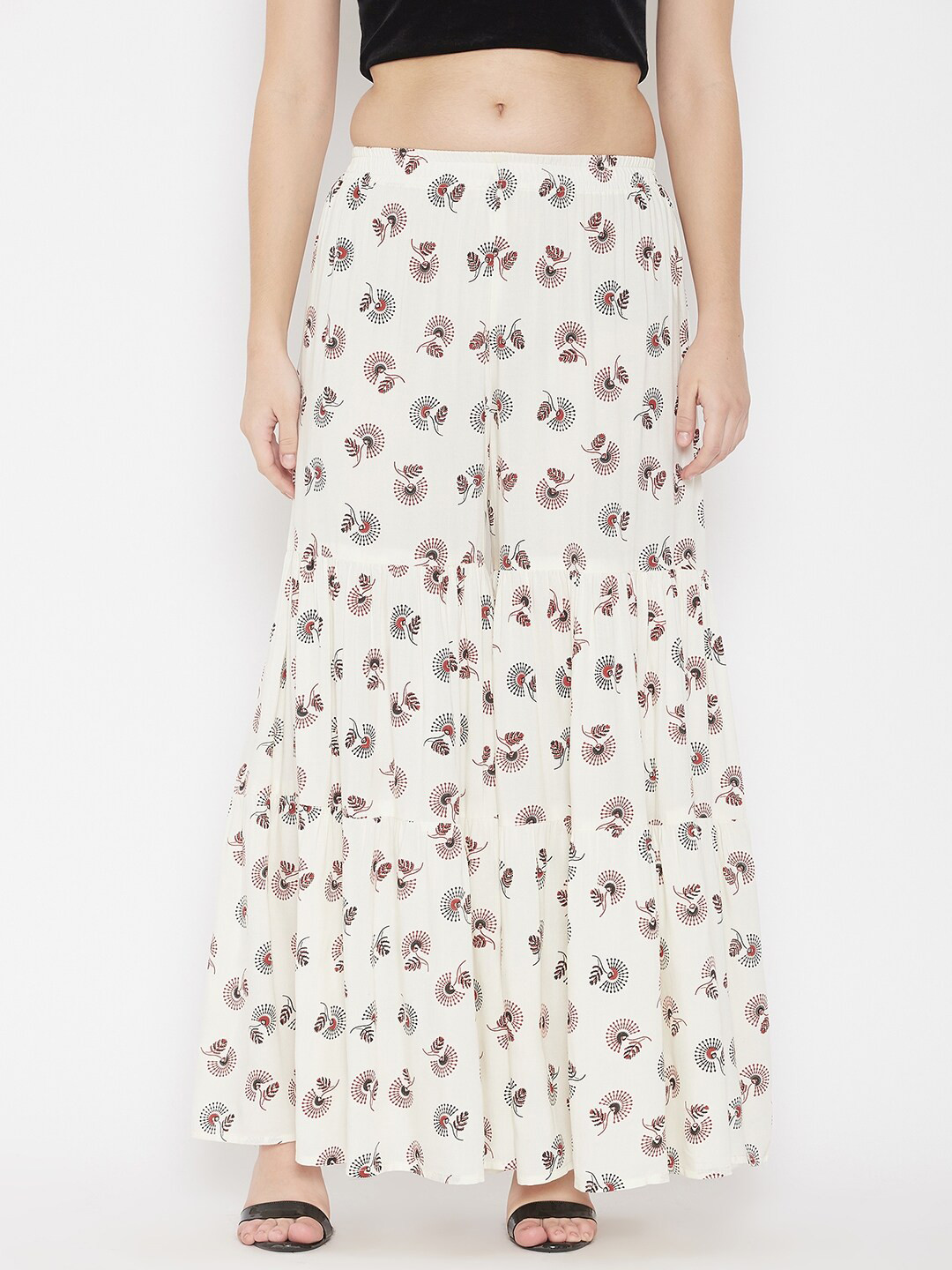 

TULIP 21 Women Off White & Red Floral Printed Flared Palazzos