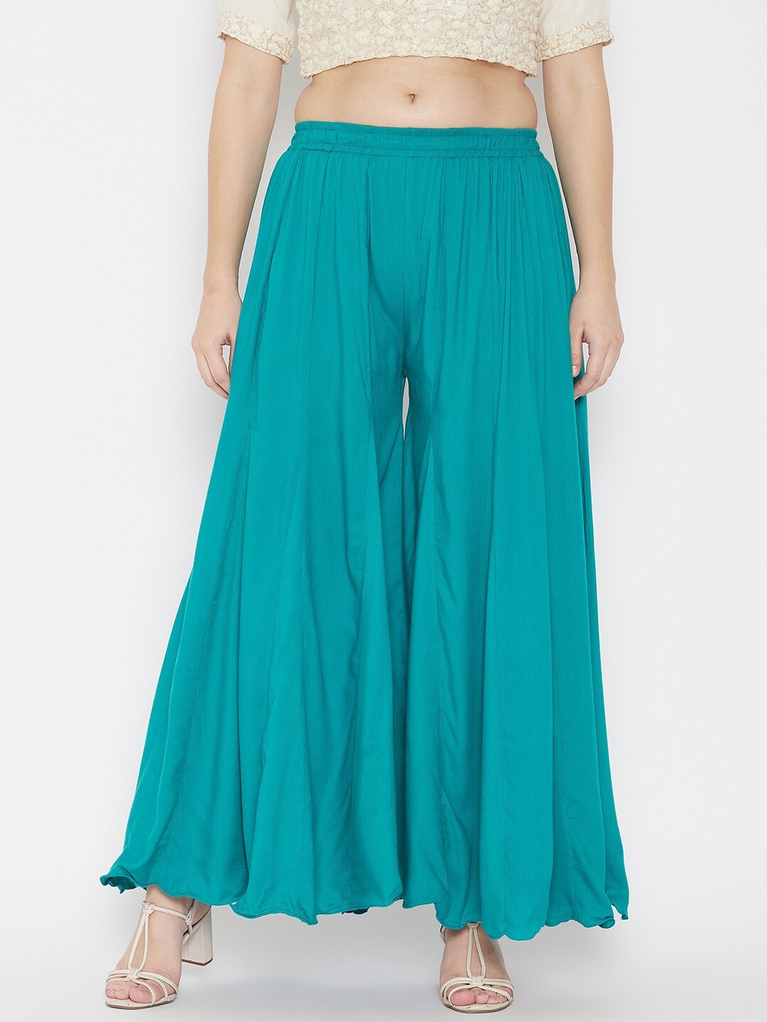 

TULIP 21 Women Turquoise Blue Flared Ethnic Palazzos