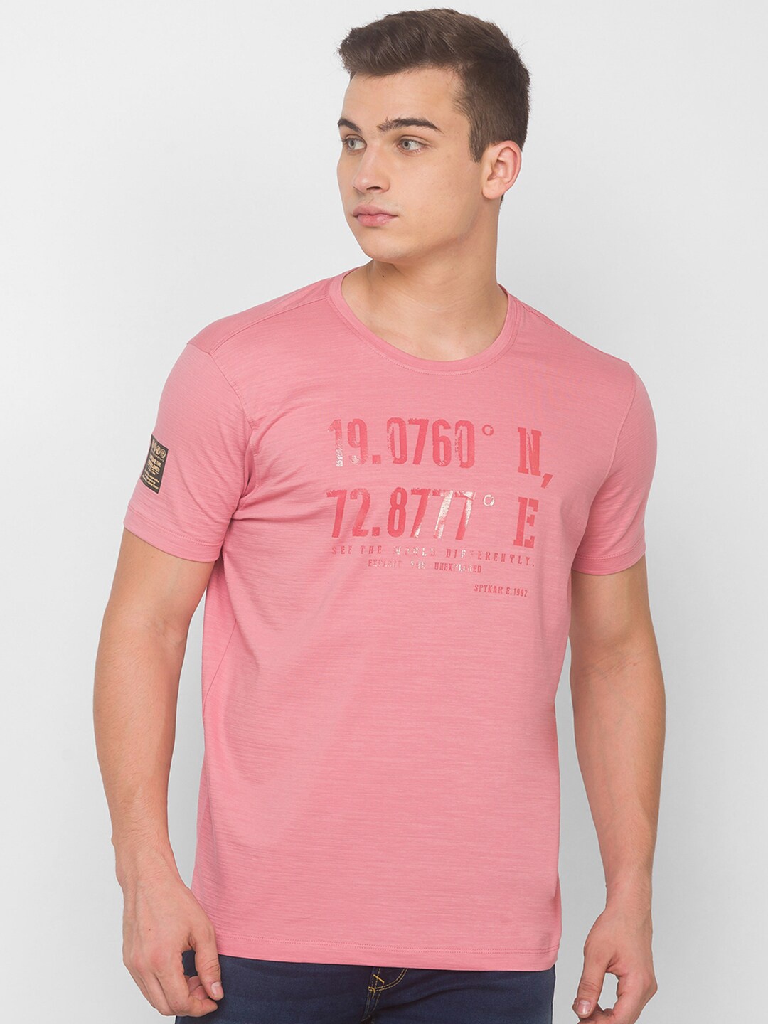 

SPYKAR Men Pink Typography Printed Slim Fit T-shirt