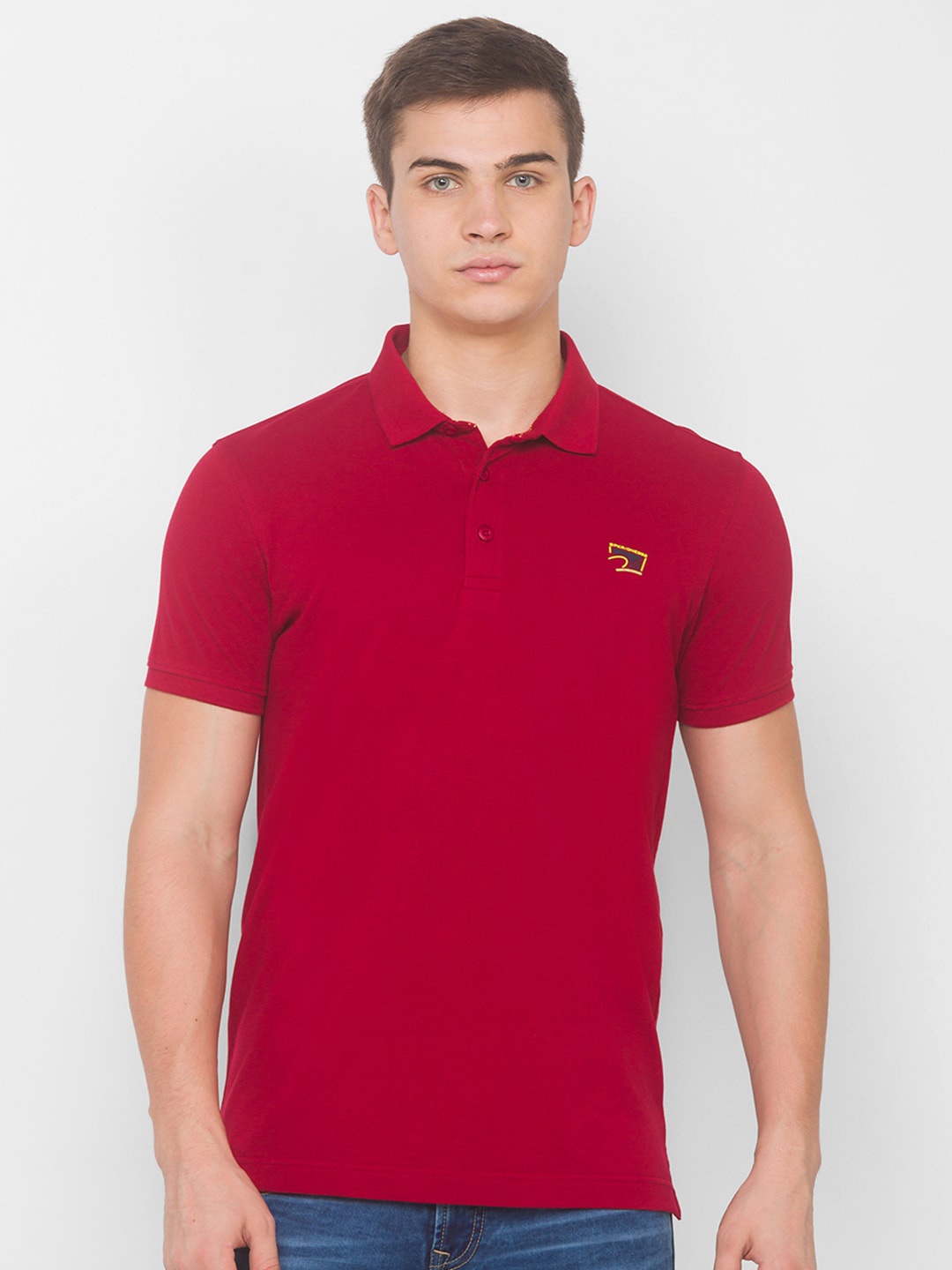 

SPYKAR Men Red Polo Collar Slim Fit Pure Cotton T-shirt