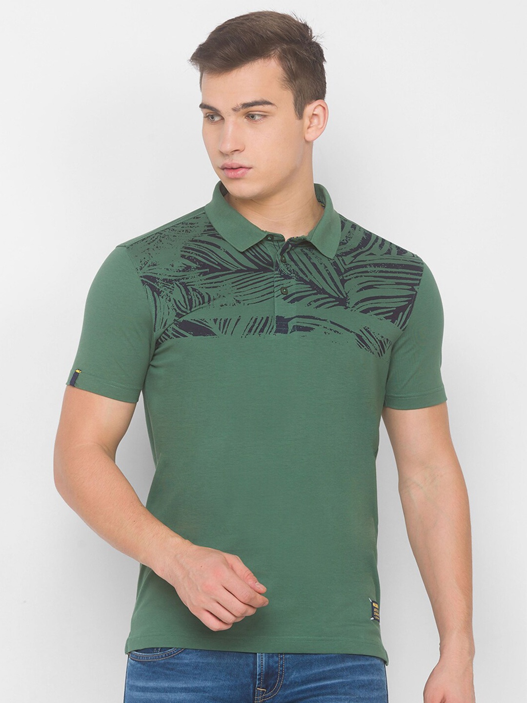 

SPYKAR Men Green & Black Printed Polo Collar Slim Fit T-shirt