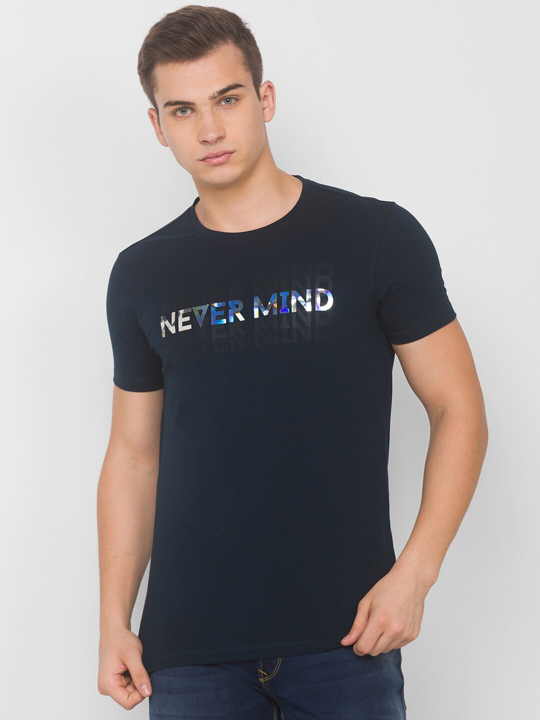 

SPYKAR Men Blue Printed Slim Fit T-shirt