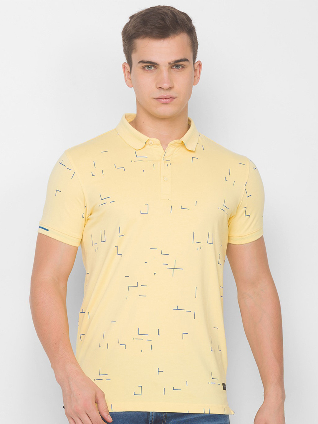 

SPYKAR Men Yellow Printed Polo Collar Slim Fit T-shirt