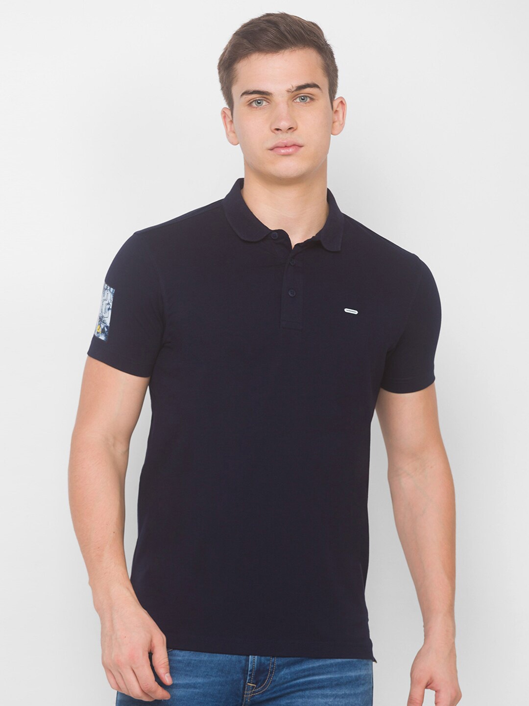 

SPYKAR Men Navy Blue Polo Collar Slim Fit T-shirt