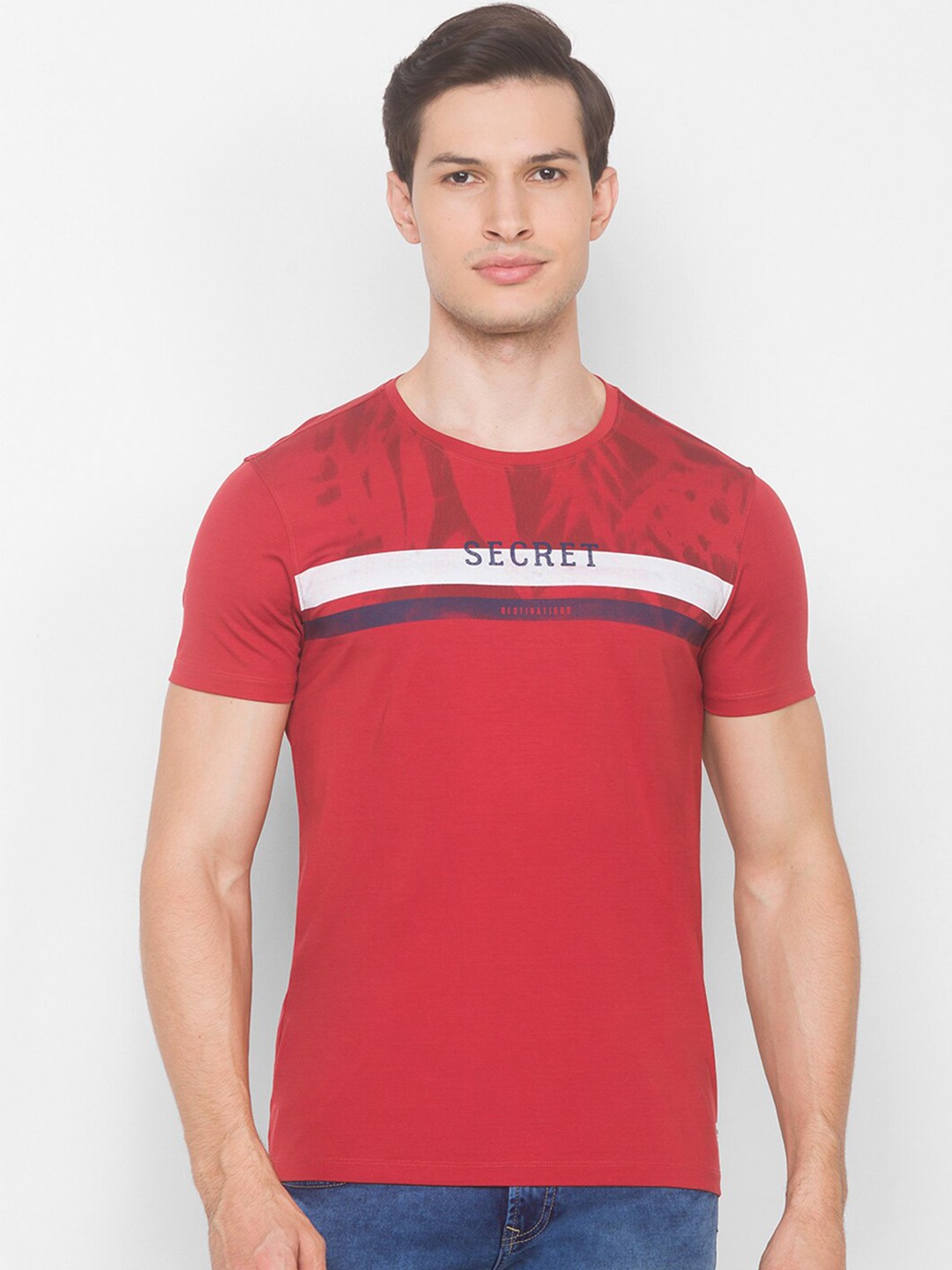 

SPYKAR Men Orange Typography Applique Slim Fit T-shirt