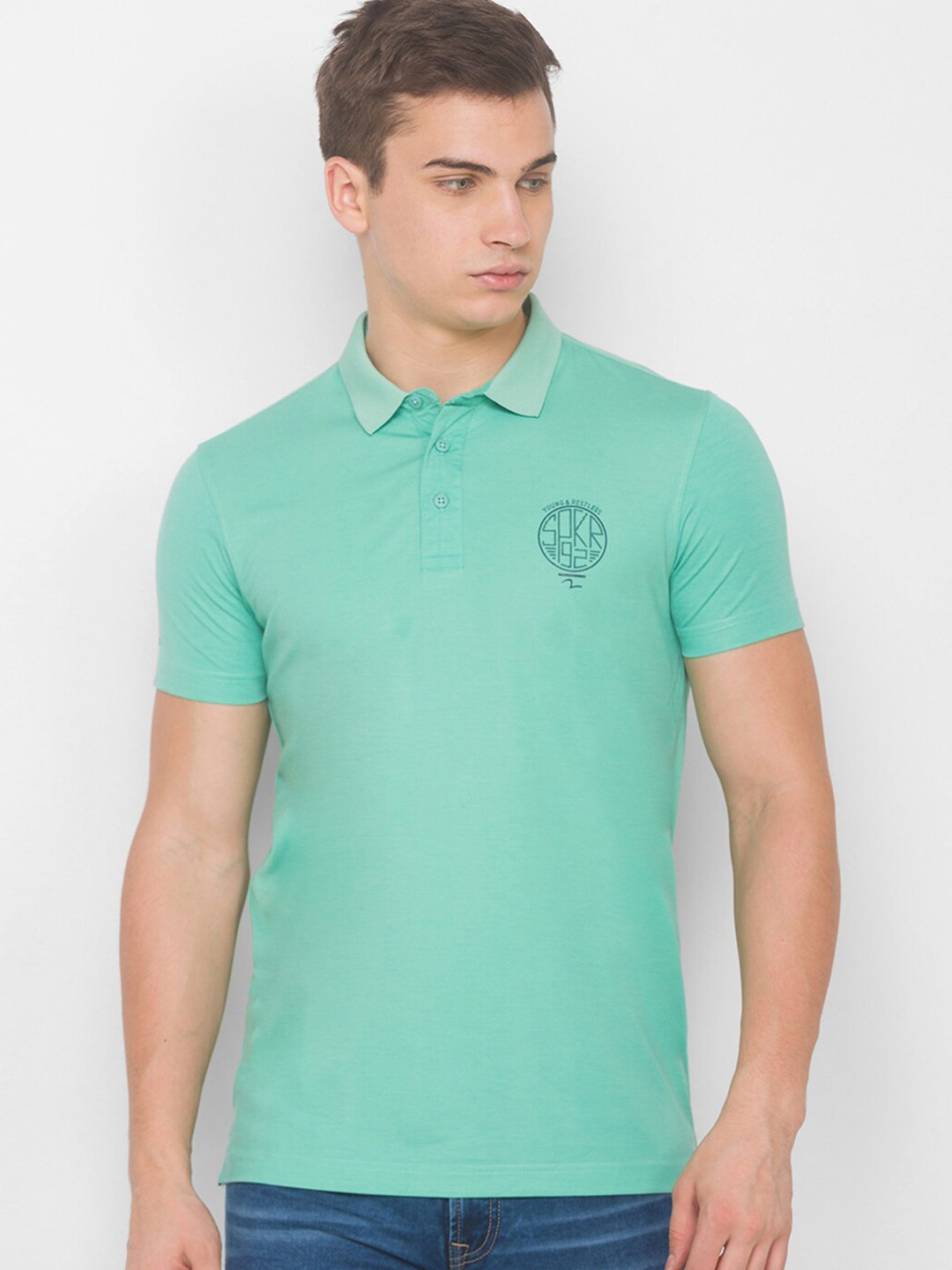 

SPYKAR Men Green Polo Collar Pockets Slim Fit T-shirt