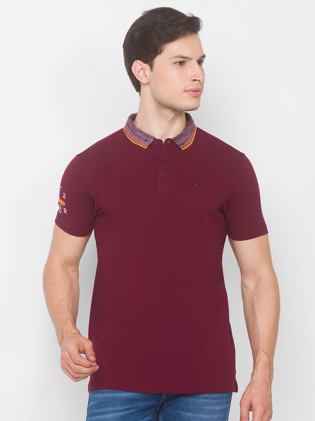 

SPYKAR Men Burgundy Polo Collar Slim Fit T-shirt