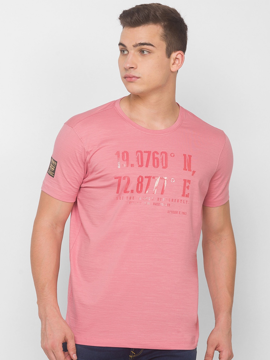 

SPYKAR Men Pink Typography Printed Slim Fit T-shirt