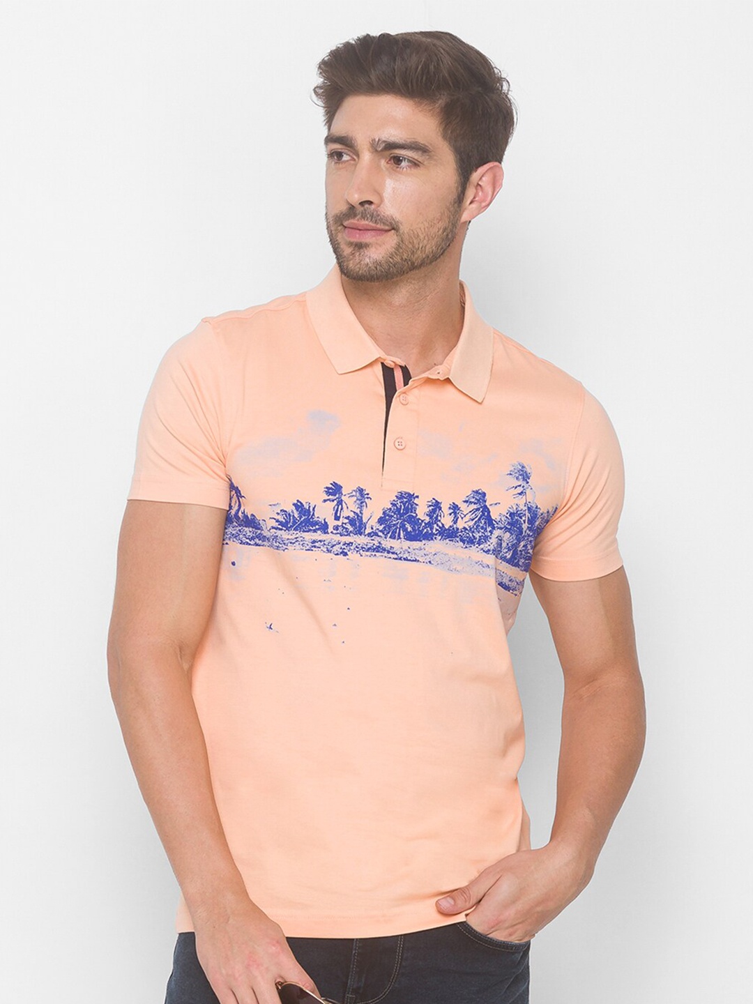 

SPYKAR Men Pink Printed Polo Collar Slim Fit T-shirt
