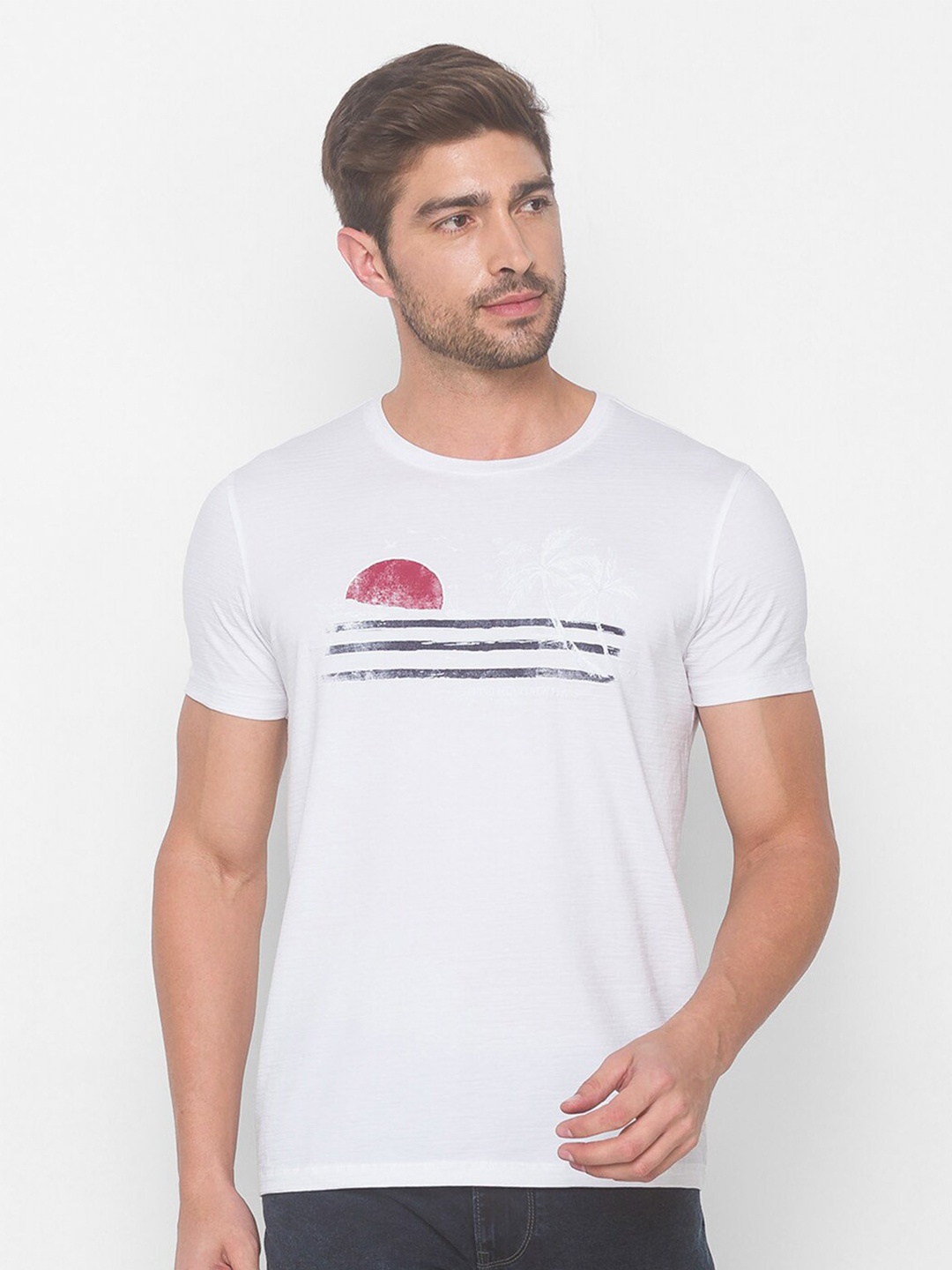 

SPYKAR Men White Pockets Slim Fit T-shirt
