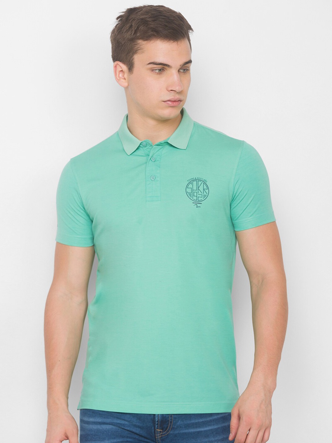 

SPYKAR Men Green Polo Collar Pockets Slim Fit T-shirt